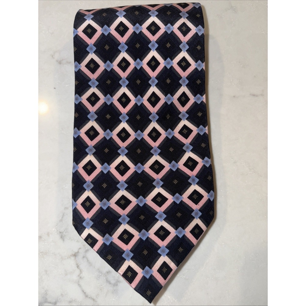 Giorgio Brutini Classic Navy Blue Pink Diamond Tie 100% Silk